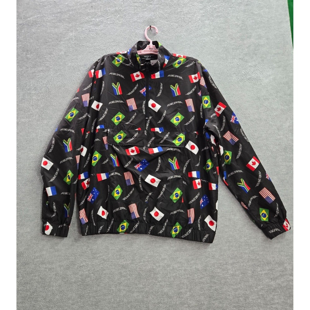 Forever 21 Men Jacket XL Black Anorak Worldwide Japan Canada Brazil Australia